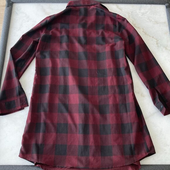 BB Dakota Kendrick plaid button down shirt dress, red burgundy maroon & black - Picture 4 of 6
